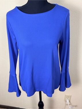 Chico's Women’s Size Large or 2 Cobalt Blue Long-Sleeve Top with Bell Sleeves
